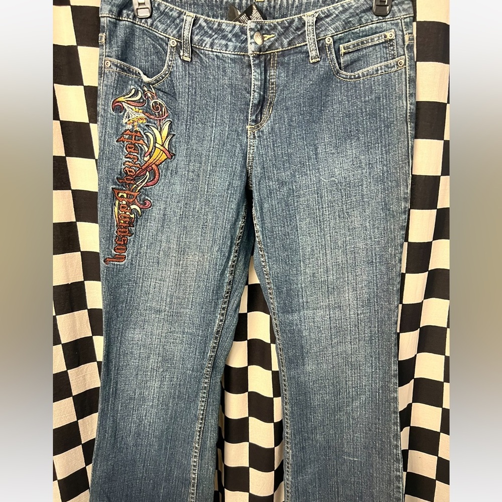 Harley Davidson Women’s Embroidered Denim Flared Jeans - Picture 6 of 10